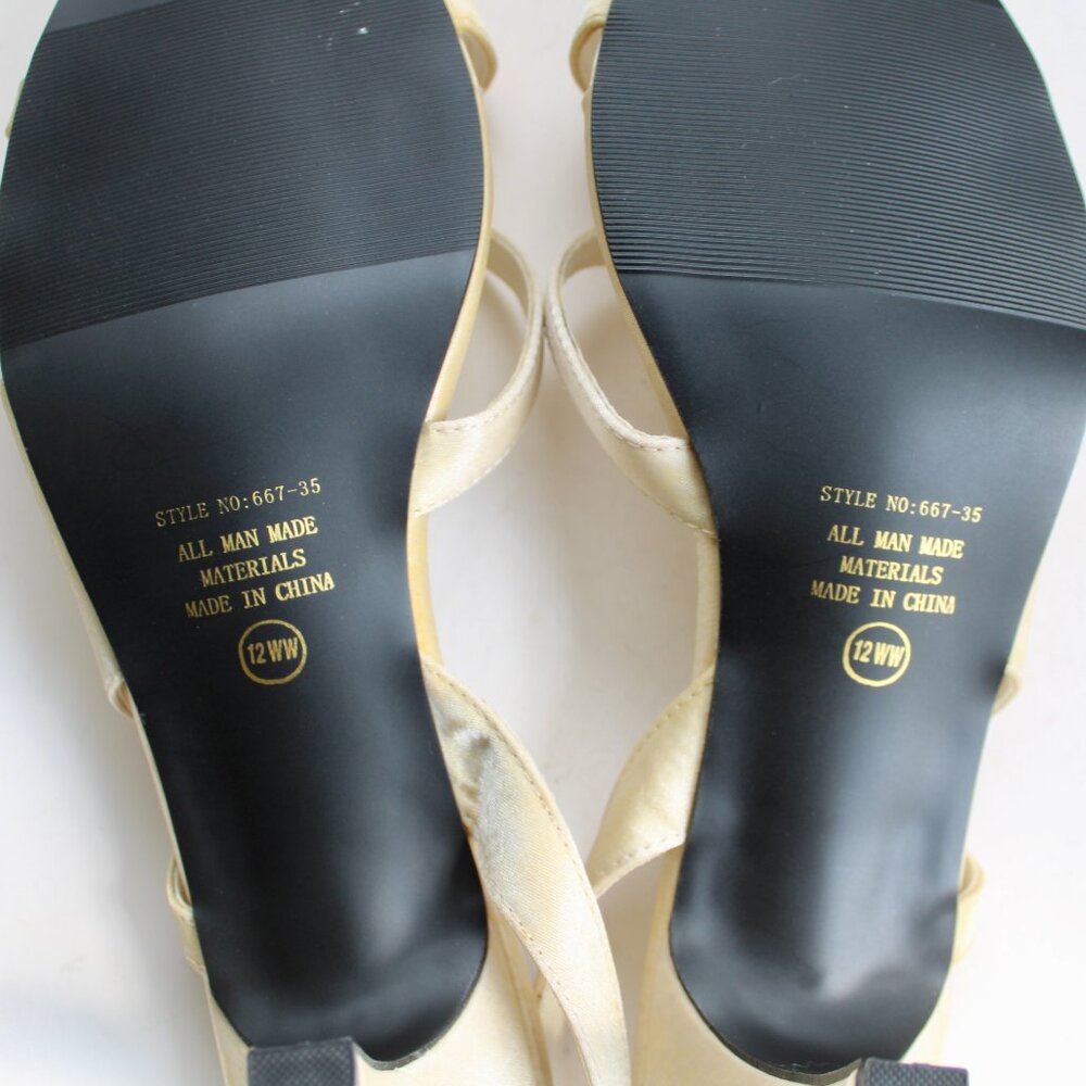 Bouquets Champagne Rhinestone Satin Open-Toe Slingback Heels Size 12 WW - Picture 7 of 8